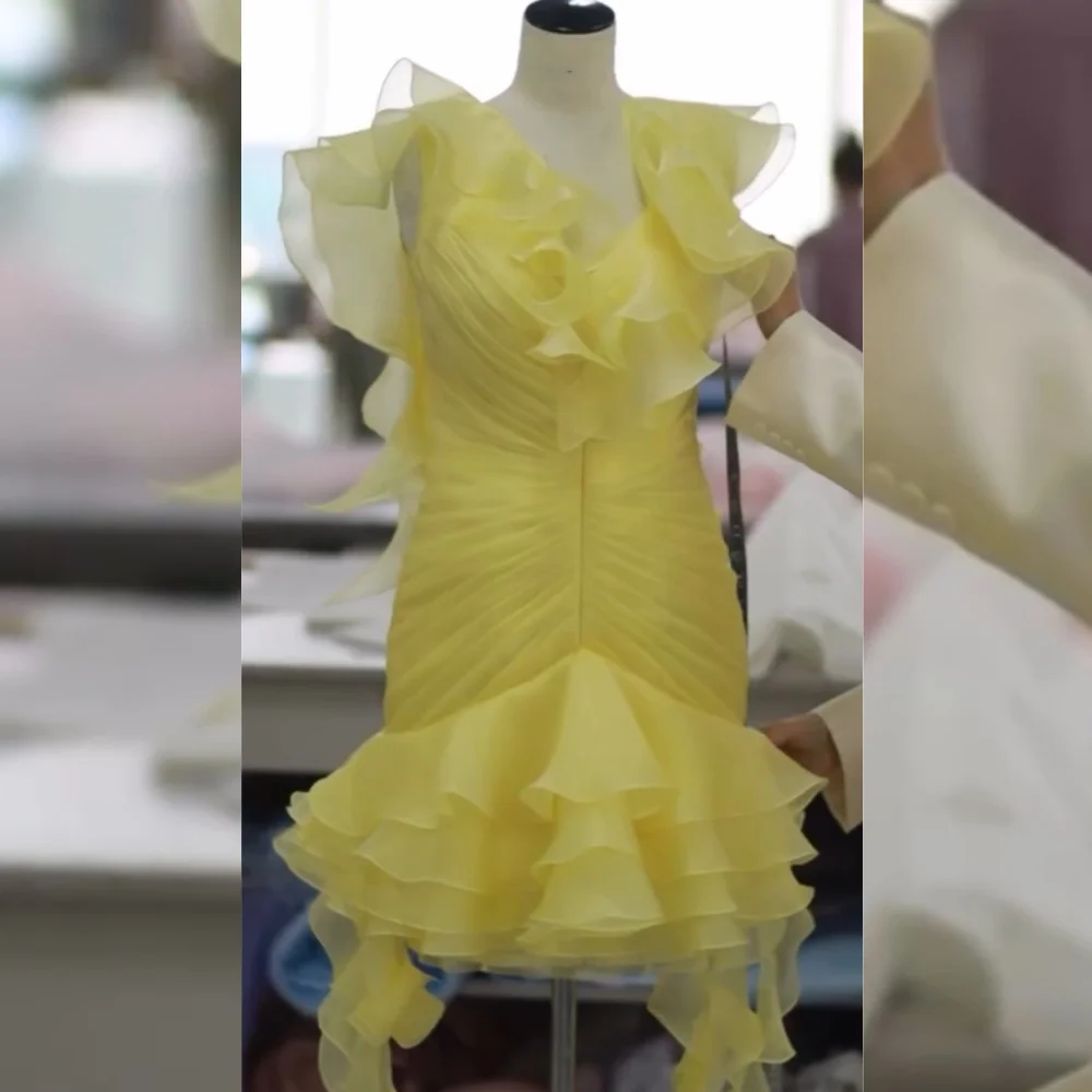 

Customized Modern Style Organza Pleat A-line Off-the-shoulder Mini Dresses Bespoke Occasion Elegant Retro