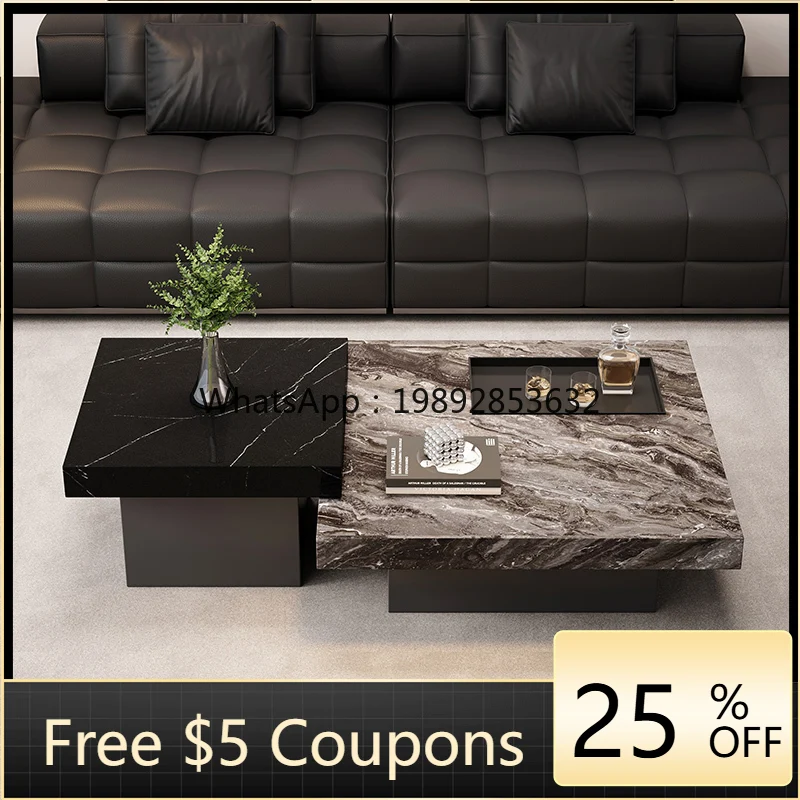 

YFY Italian Minimalist Rock Plate Coffee Table Room Home Small Apartment High Low Square Coffee Table