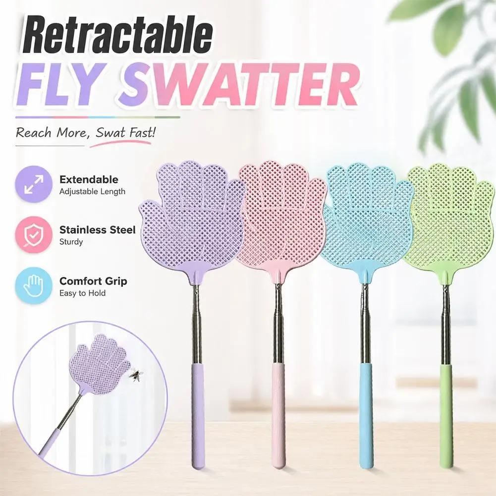 Adjustable Stainless Steel Telescopic Pole Fly Swatter Flexible Bug Swatters for Kitchen, Patio & Living Room Summer