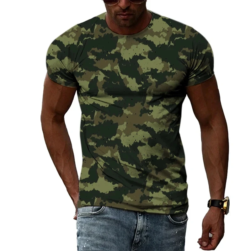 Camouflage 3D Print O-Neck T-shirt Men Casual Short Sleeve Sweatshirt Oversized Hip-hop Tshirt Y2K Harajuku Unisex Clothes