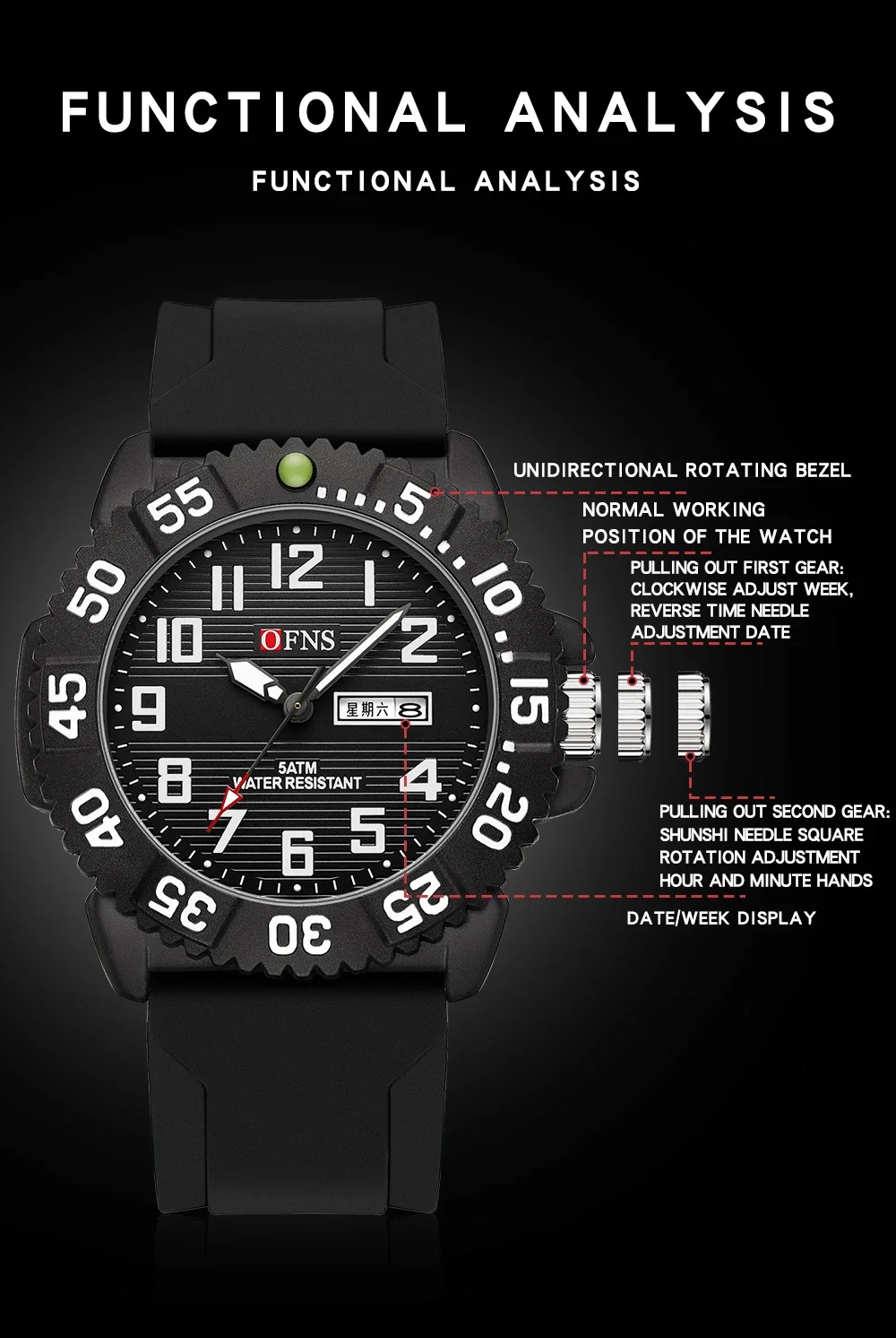 OFNS-reloj militar clásico para hombre, cronógrafo de cuarzo, resistente al agua, de las fuerzas especiales, para deportes al aire libre, novedad de 1303