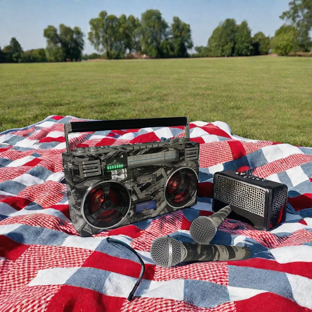 Wireless Karaoke Speaker Home Radio Entertainment Metal Mechanical Press Button Bass/Treble/Balance Built-In Speaker Replicate