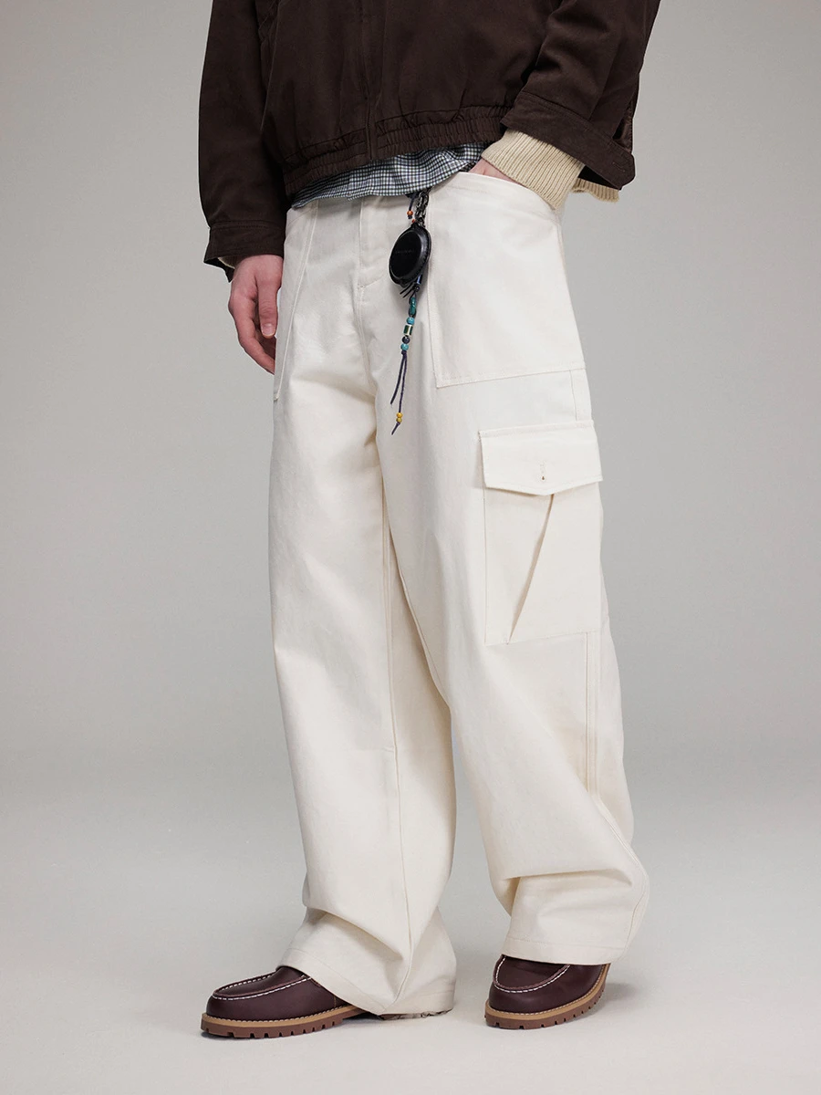 

Ретро-японские повседневные рабочие брюки, весна 2026, новые свободные широкие брюки с большими карманами, модные брендовые длинные брюки для мужчин и женщин