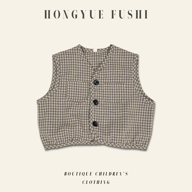 سترة منقوشة واحدة الصدر ربيع الخريف الكورية الجديدة L؛ Oose عارضة جديدة مريحة Grils الفتيان الأطفال