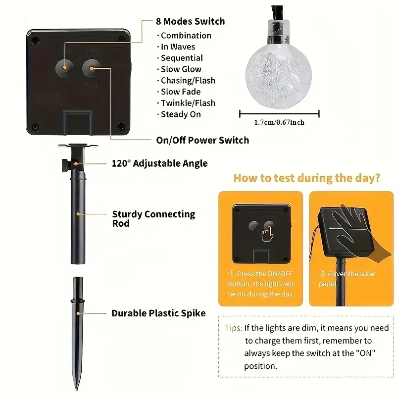 مقاوم للماء الشمسية كريستال الكرة سلسلة أضواء 20/30/50/100 المصابيح 8 طرق للخارجية حديقة الزفاف حفلة عيد الميلاد الديكور