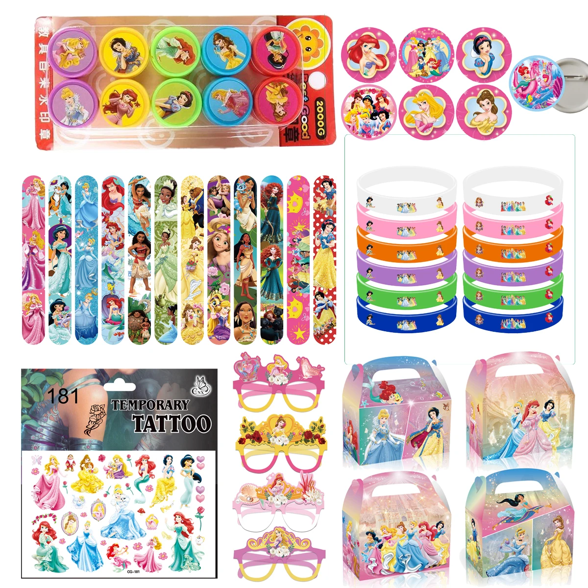 Disney Princess Party Favors Seal Stamps Stickers Slap Bracelets Pinata Gifts Bag Christmas Stocking Fillers Princess Birthday G