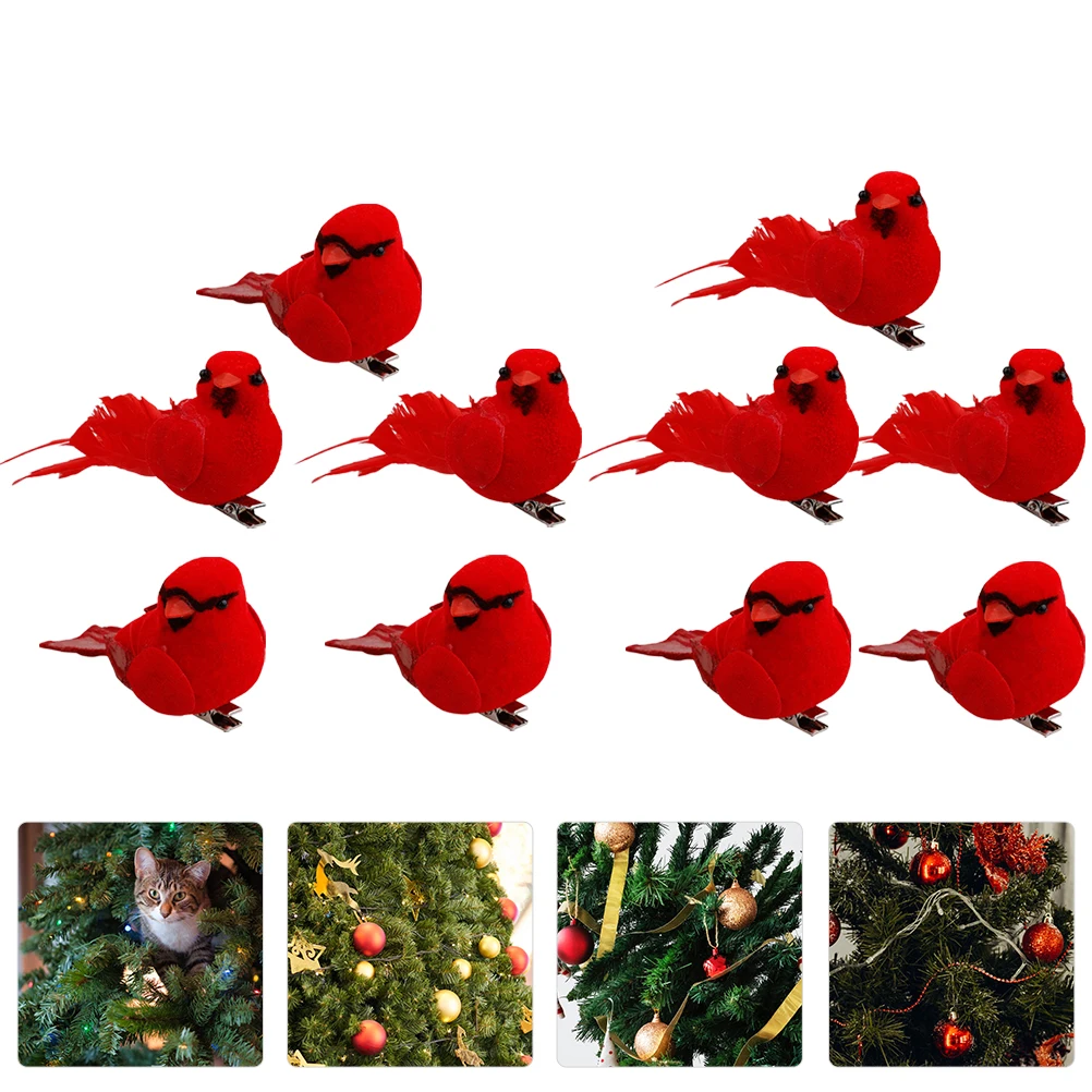 

10Pcs Christmas Bird Decorations Red Cardinal Artificial for Tree Garden Party Xmas Hanging Crafts Ornaments