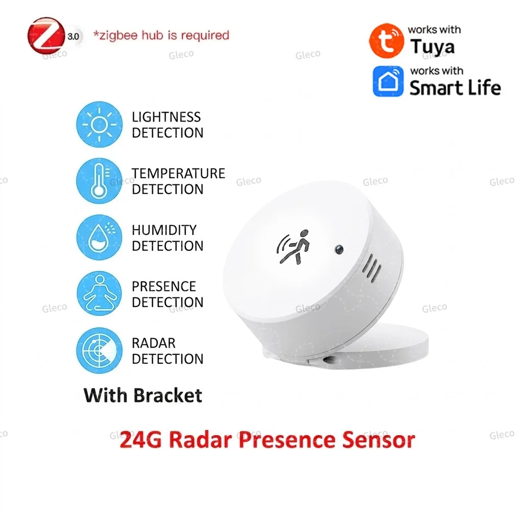 Zigbee 24G MMWave Anwesenheitssensor Mikrowellen-Radar Bewegungsmelder Smart Home Kompatibel mit Zigbee2MQTT TUYA APP