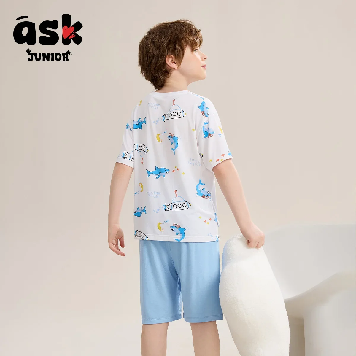 اسأل جونيور Homewear مجموعة الأولاد ملابس الصيف تكييف الهواء الأطفال تي شيرت السراويل مشروط منامة قطعتين مجموعة #4