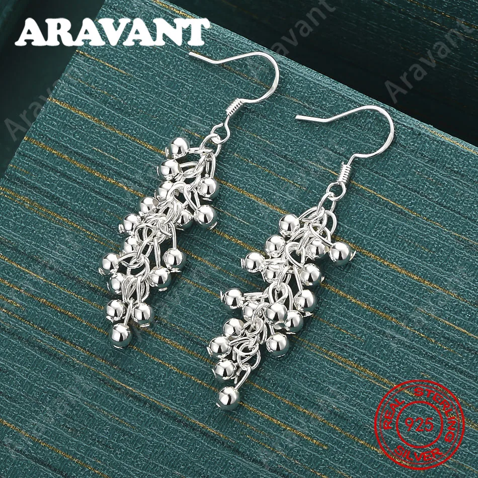 

925 Sterling Silver Long Smooth Grape Earrings, Delicate And Fresh Design, Women'S Engagement Jewelry