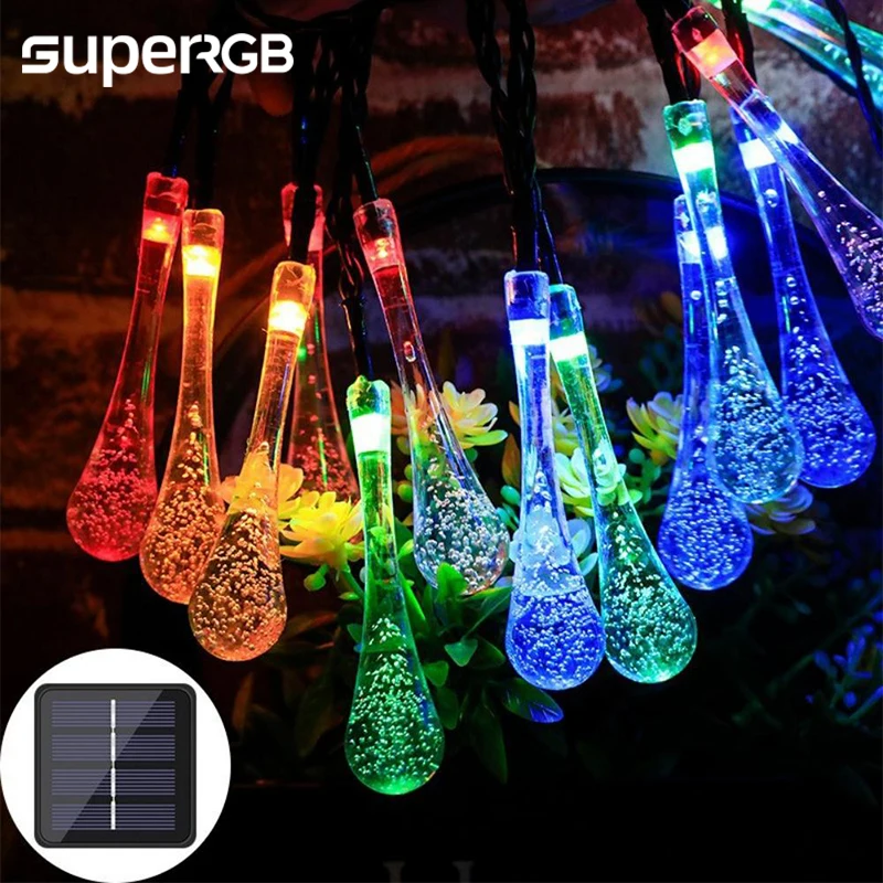 

New Solar Powered LED Light Water Droplet String Lamp Outdoor Waterproof Garland Lamp Decoration for Wedding Party Garden Bubble