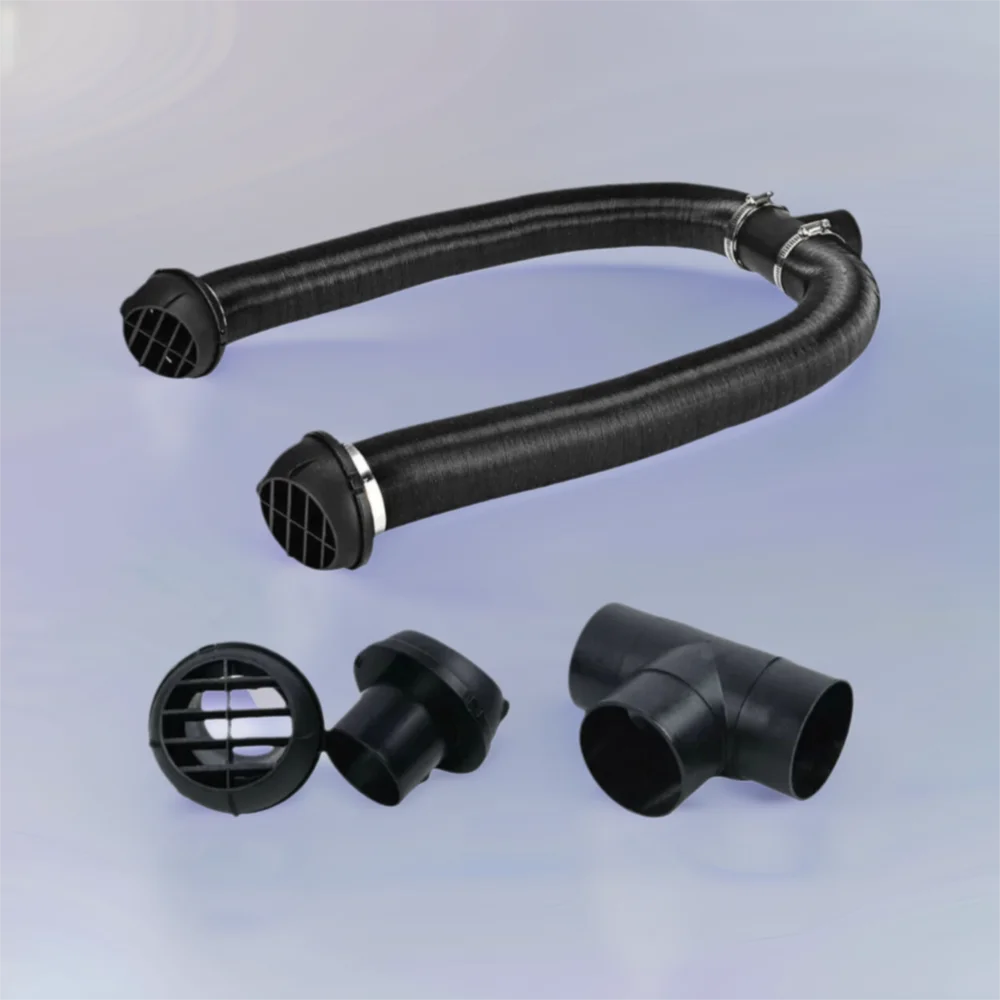 

42/60/75mm Diesel Heater T 3 Outlets Connector Y-shaped 2x Air Outlet Diesel Heater Pipe 4x Clamps Aluminum Foil Vent Hose
