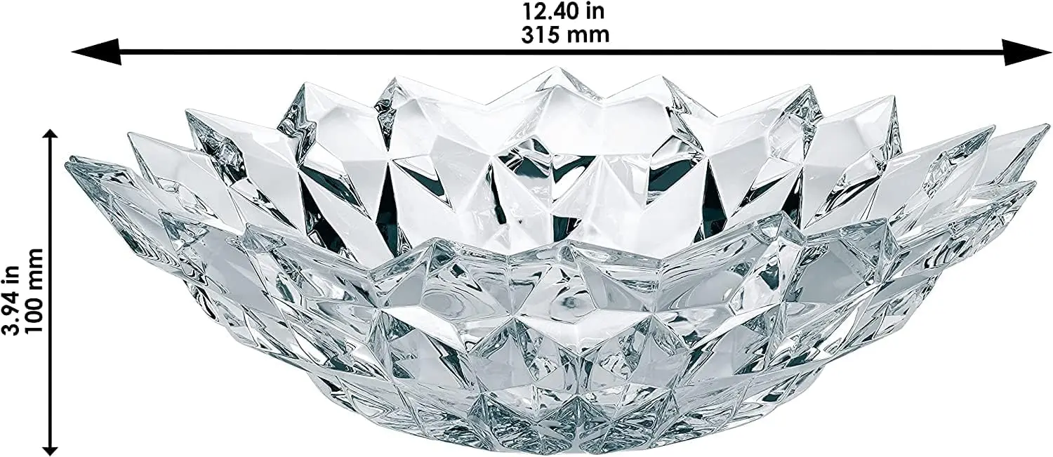 Quartz Collection Crystal Bowl, 12.6 Inches, Clear, Decorative Glass Bowl for Fruit, Kitchen, Centerpieces, and Other