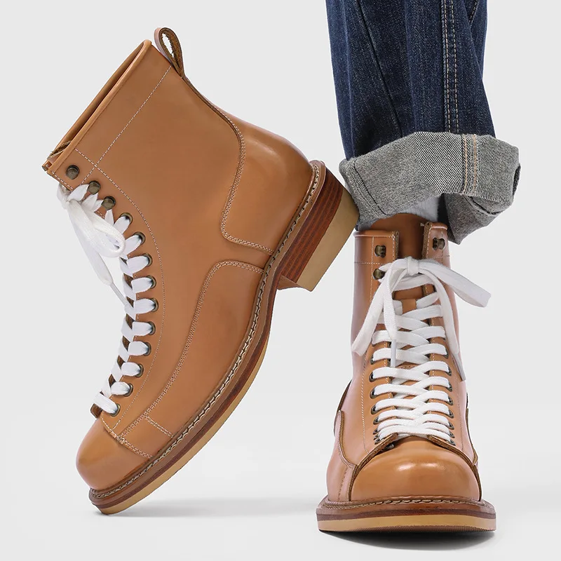 

High Quality High-top Locomotive Men's Boots British Style Outdoor Mountaineering Platform Tooling Boots for Men Botas Hombre