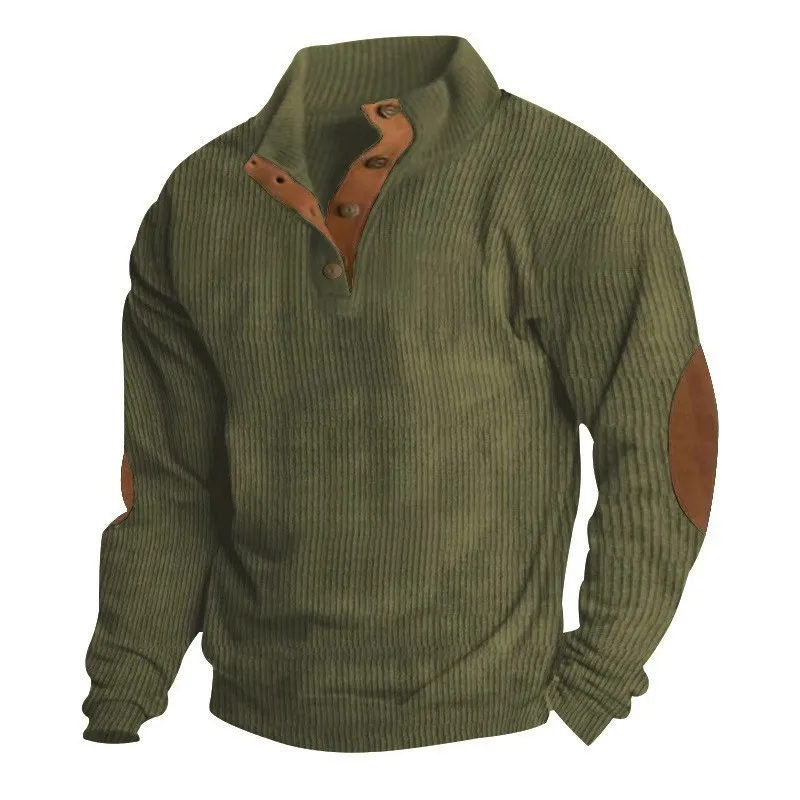 Semi-turtleneck Sweater Men's Spring And Autumn New Sticker Corduroy Loose Casual Stand-up Jacket