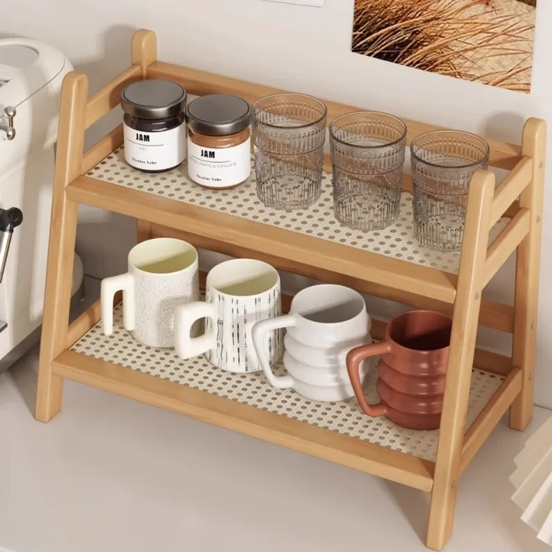 New Product Explosion Floor Ceiling Multi-layer Desktop Trapezoidal Shelf, Bookshelf Integrated Plastic Rattan Cream Style Home