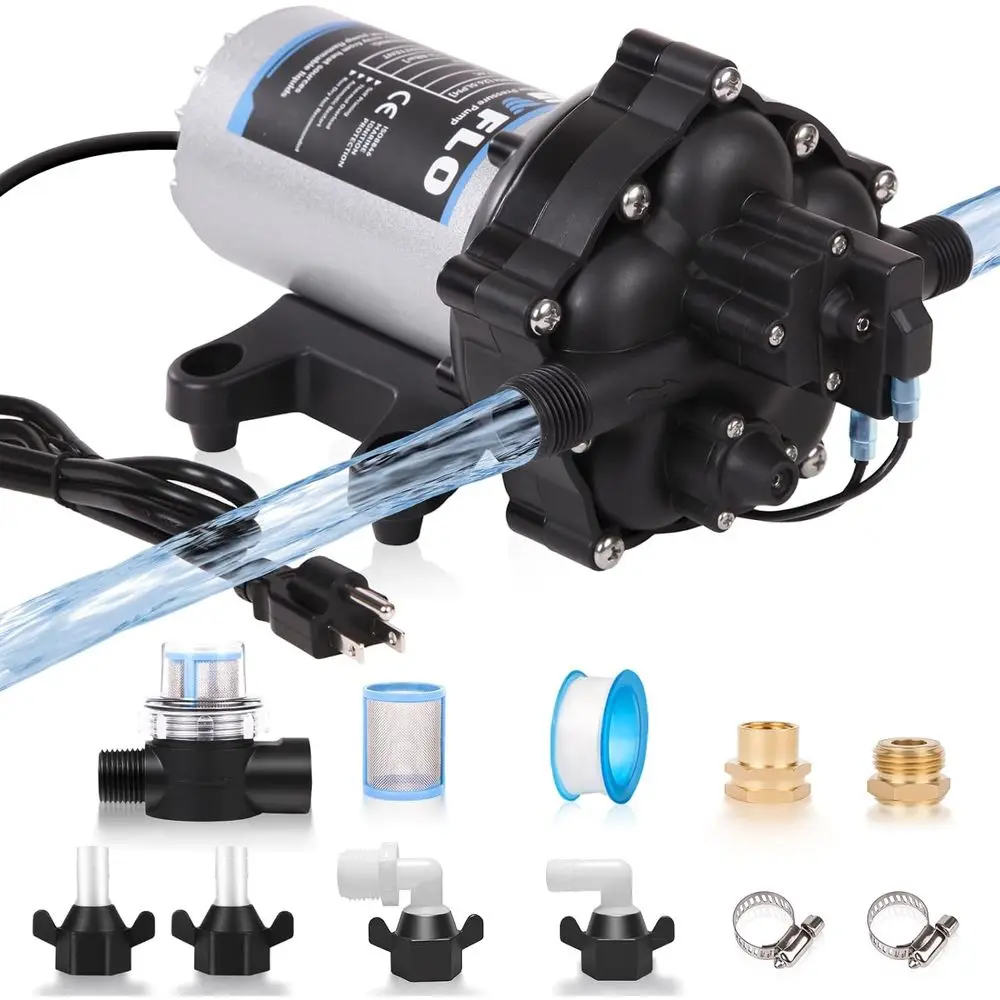

Upgraded 110V AC Fresh Water Pump, 7GPM 70PSI, Five Chamber Self-Priming Diaphragm Pump with Heavy Duty Pressure Switch & Strain
