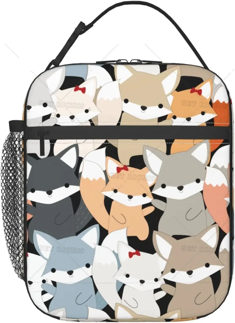 Cute Fox Wolf Insulated Lunch Bags for Men Women Reusable Portable Thermal Lunch Box with Pocket Tote Bag Cooler Picnic Work