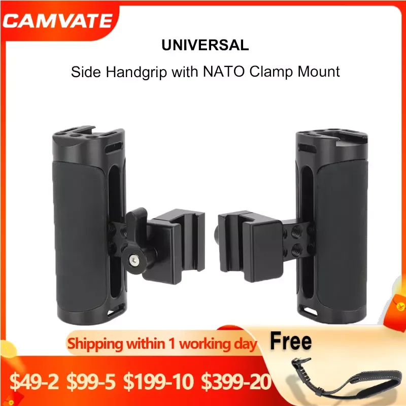 CAMVATE Side Handgrip with Quick Release NATO Clamp Mount Fits Left Right Attachment Handle Grips For Camera Cage Handgrips