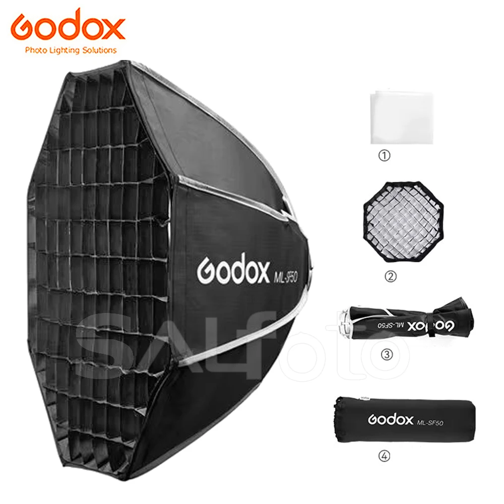 

Софтбокс Godox ML-SF50 с восьмиугольной сеткой для светодиодных видеосветильников Godox ML100Bi, M100R, ML80Bi, ML150Bi, ML60IIBi