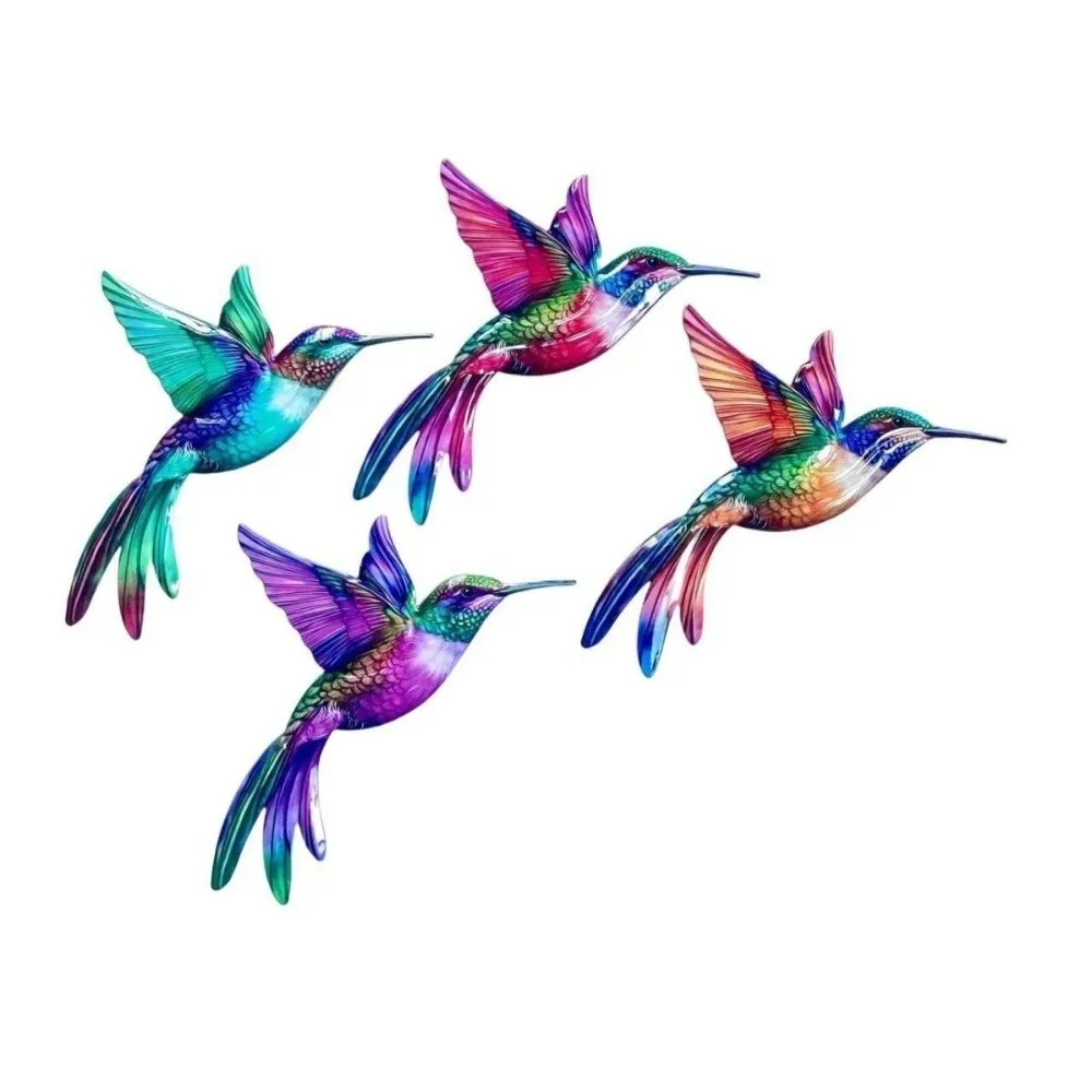Metal Material Metal Hummingbird Wall Art 3D Design Colorful Finish Outdoor Wall Art Weather Resistant Vintage Colorful Birds