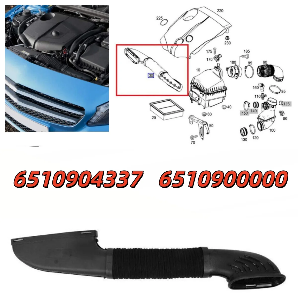 

1Pc A6510900000 Air Intake Hose For Mercedes MB CLA CLASS 200 CDI W117 W176 Air Intake System Components Car Accessories