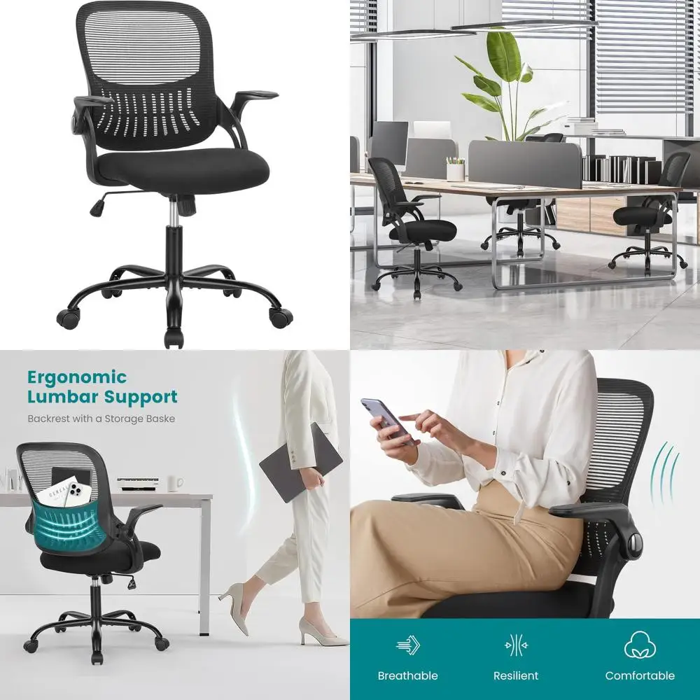 

Эргономичное офисное кресло для дома с удобной поясничной поддержкой, сетчатым сиденьем, вращением на 360 градусов ° Поворотное кресло с регулируемыми подлокотниками — идеально для работы за компьютером