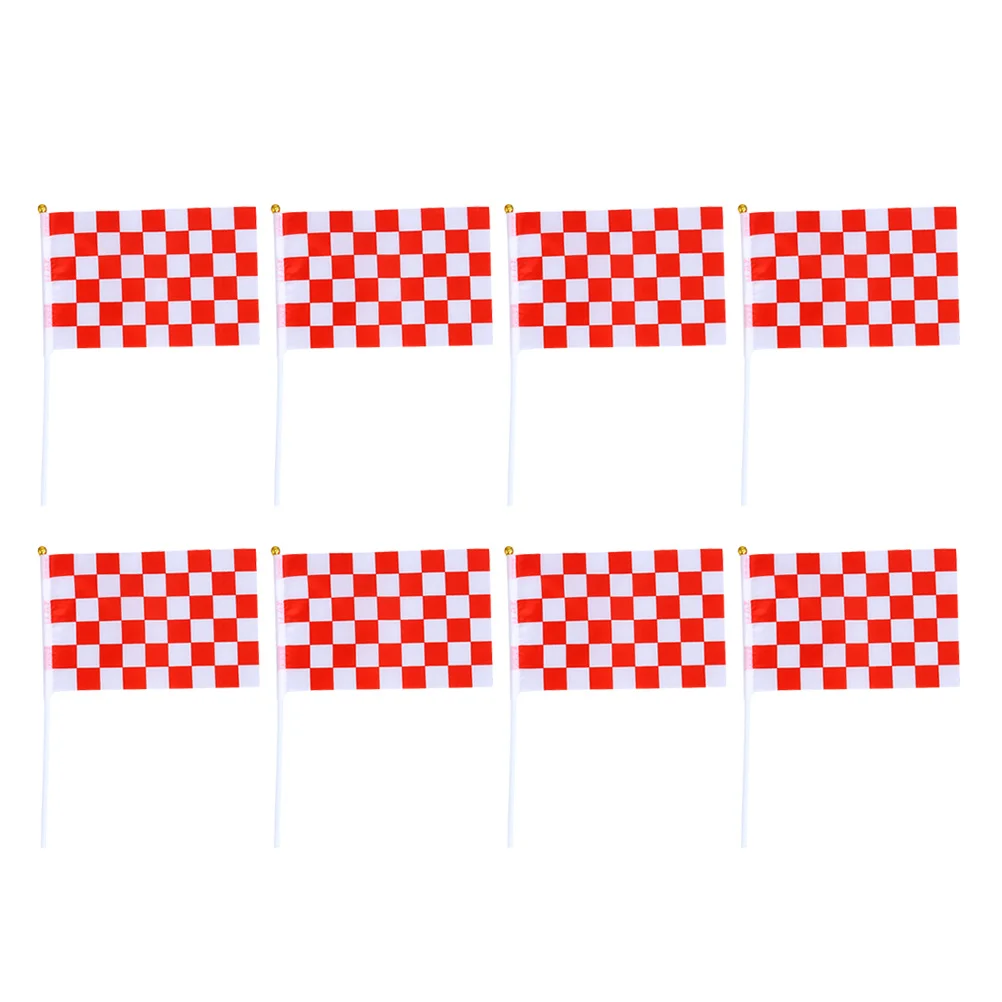 

50 pcs Mini Race Flags Checkered Hand Flag Red White Polyester Plastic Washable Sturdy Outdoor Indoor Decor Party Favor Cake
