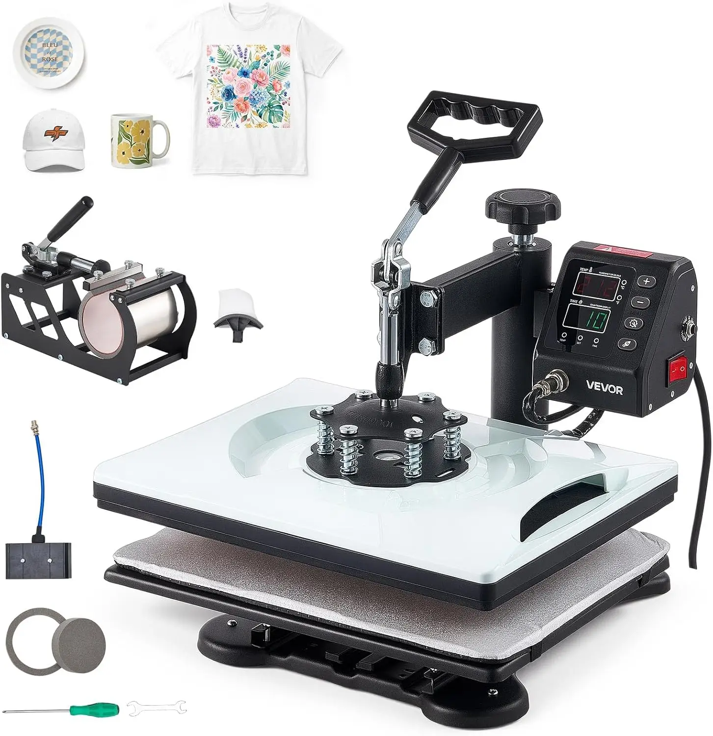 Heat Press Machine 12 x 15 in 5-in-1 Combo Sublimation Press Machine, Heat Up Fast and Even, Digital Precise Time and Temp Contr