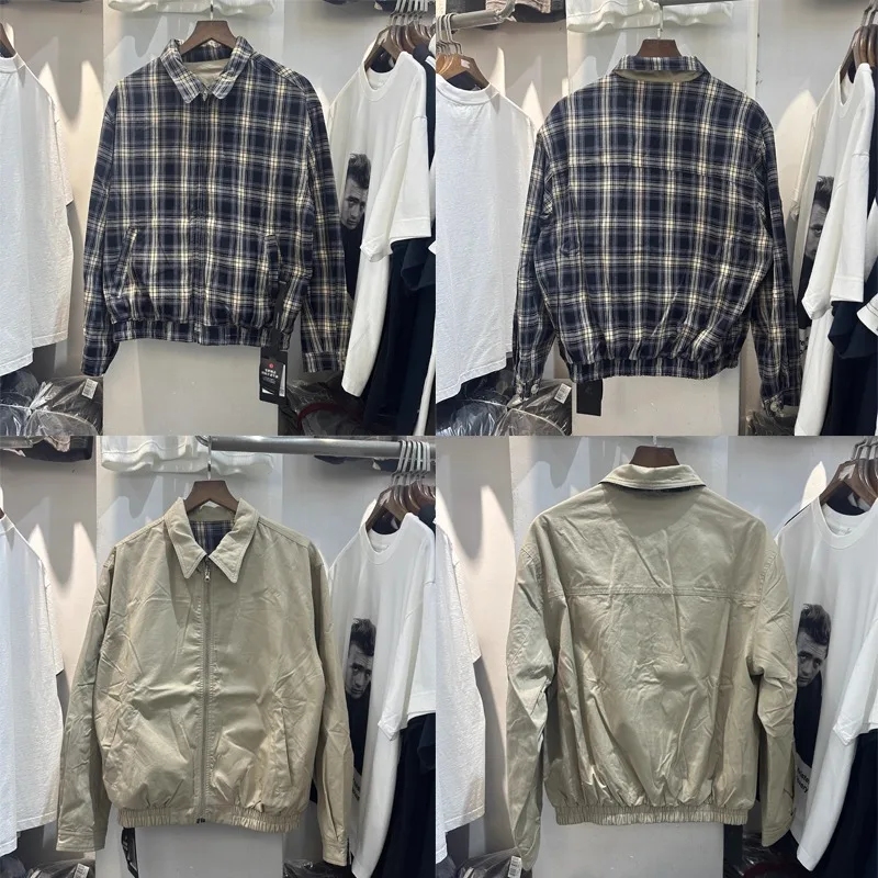 

Double Wear Trendy Streetwear Zipper Lapel Shirt Jacket Winter Men's Clothing Vintage Casual Loose Plaid Shirt Jackets Clothes