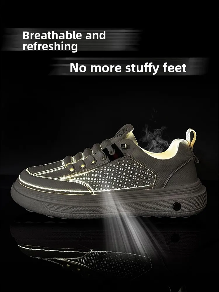 Men's Fashionable Casual Leather Surface Slip-On Work Sports Shoes White Board Shoes round Toe Low Heel Rubber Outsole