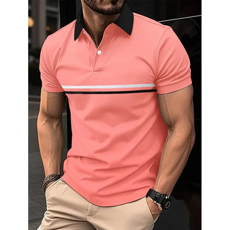 2024 New Men\'s Polo Shirt Stripes Short Sleeve T-Shirts Casual Business Button Top Tees Summer Polo Shirts High Quality Clothes