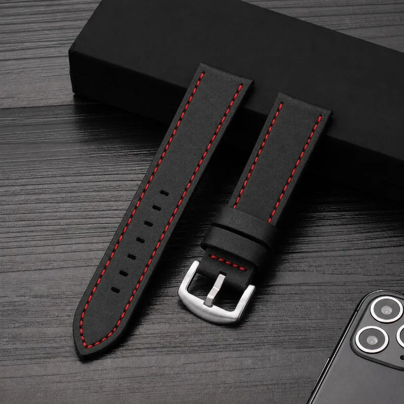 Vintage 20mm 22mm Leather Watch Strap Classic Stitched Replacement Wrist Band Bracelet for Samsung,Huawei,Amazfit Smart Watch