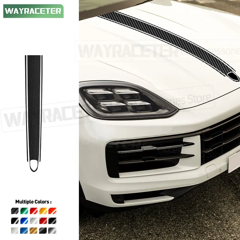 Car Hood Stripes Carbon Fiber Vinyl Decal Engine Cover Sticker For Porsche Cayenne 958 GTS Turbo 9Y0 9YA 9YB 9YC 2011 2026 2018