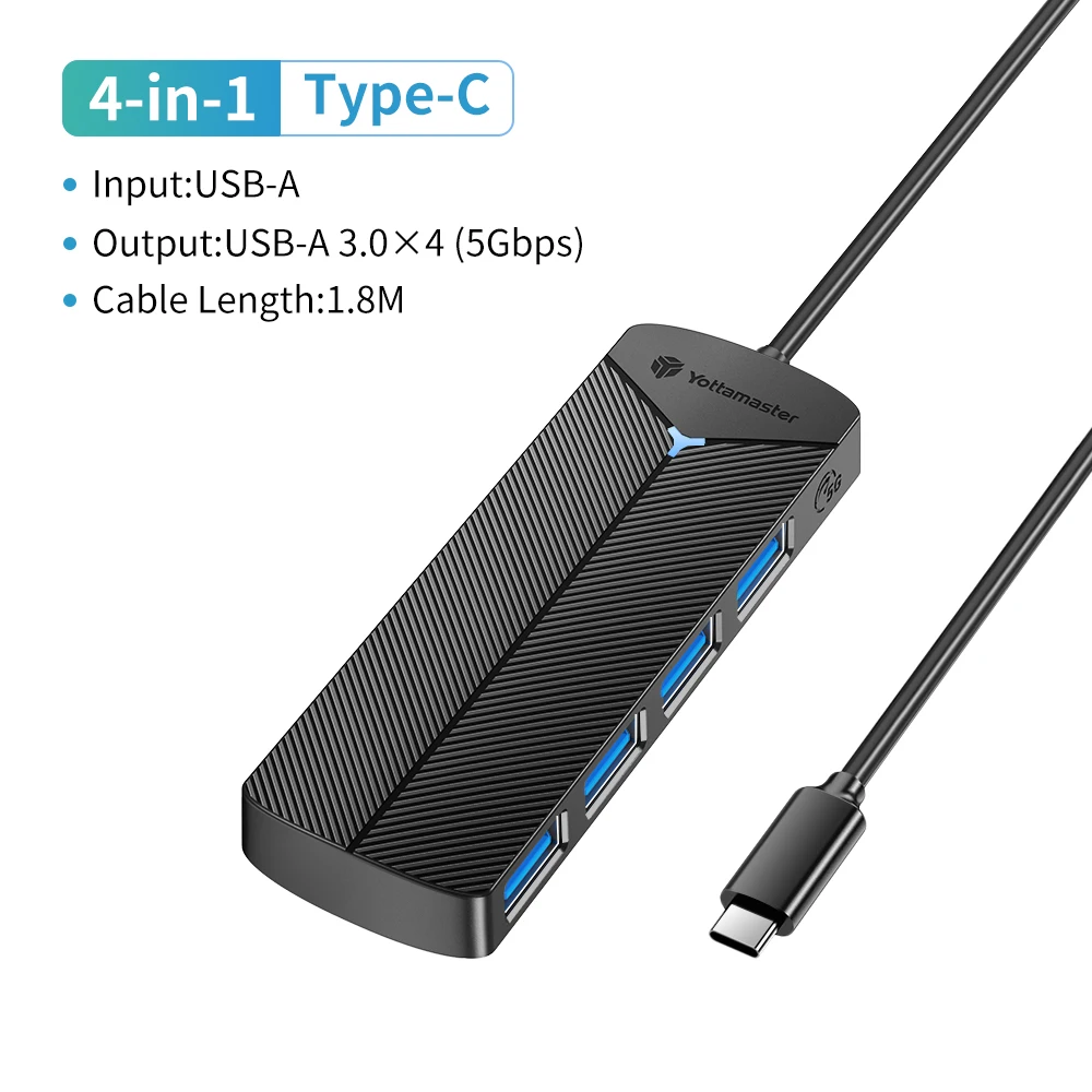 Yottamaster 5 Gbit/s 4-in-1 USB3.0-Hub, USB-HUB-Adapter, Erweiterungsdock, ultraflacher OTG-Adapter Typ C für PC, iOS, Computerzubehör