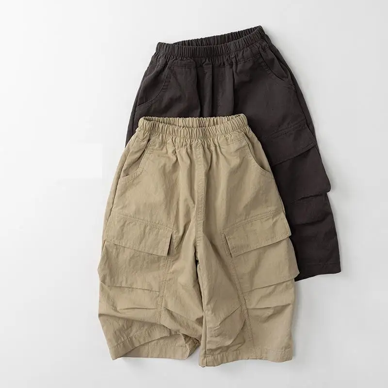 

2026 Spring New Children Casual Pants Cotton Kids Girls Pocket Trousers Baby Boys Solid Loose Cargo Pants Toddler Clothes