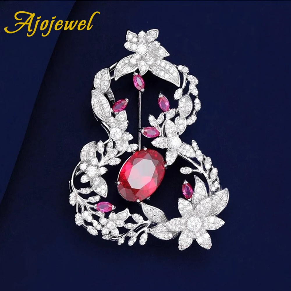 Ajojewel Chinese Style Calabash Ladies Brooches And Pins Crystal Rhinestone Flower Vine Jewelry Women Gift