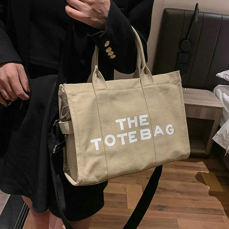 Bolso de lona clásico de lujo para mujer, bandolera con correa ancha para el hombro, diseño de marca de diseñador con pintura de letras, novedad de 2023