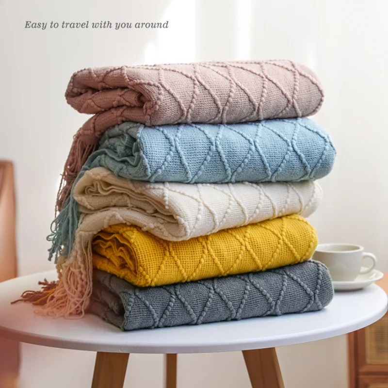 Knitted Blanket Sofa Cover Throw Tassel Lightweight Blanket Office Air Conditioning Bay Window Blanket Summer Nap Couch