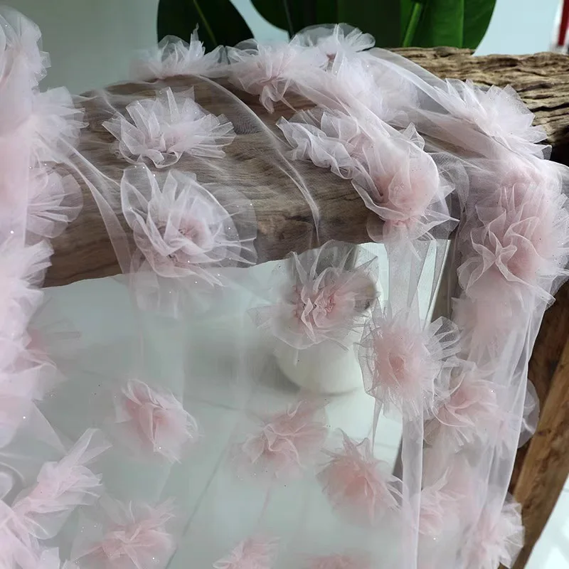 Tela de hilo de nube de encaje Floral 3D de color rosa dulce, tela de fotografía de estilo bosque delicado, decoración de fondo de boda, accesorios para fotos, bricolaje