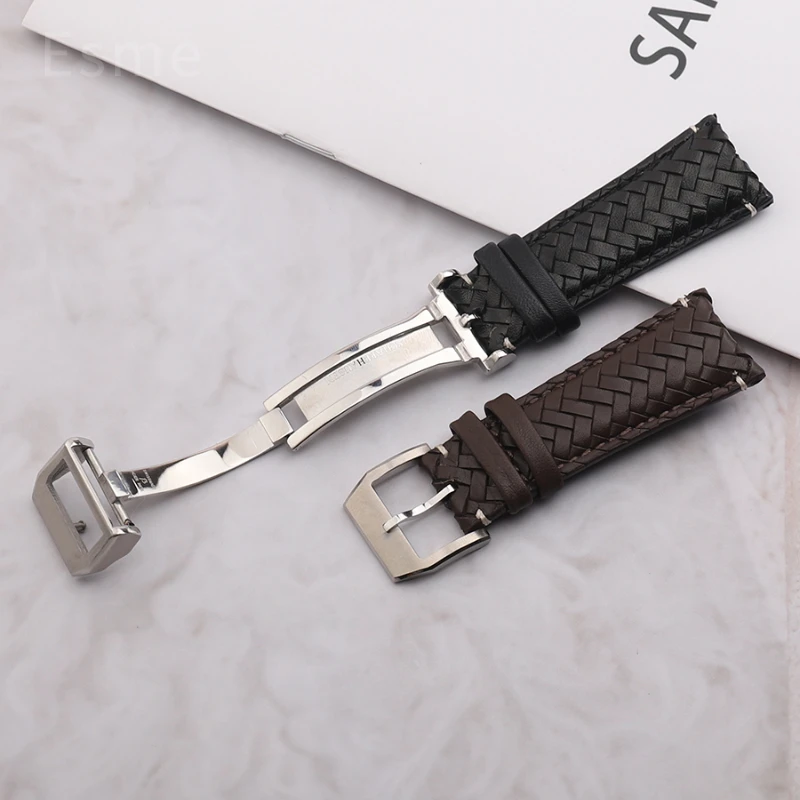 Прочные износостойкие тканые ремешки для часов из натуральной яловой кожи для IWC португальского IW 500713   IW 371614   Ремешок с защитой от пота 20 22 мм
