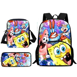 3Pcs Set Cute For SpongeBobs Child Backpacks Shoulder Bag Pencil Case Pupil Large Capacity School Bags for Boys Girls Best Gift