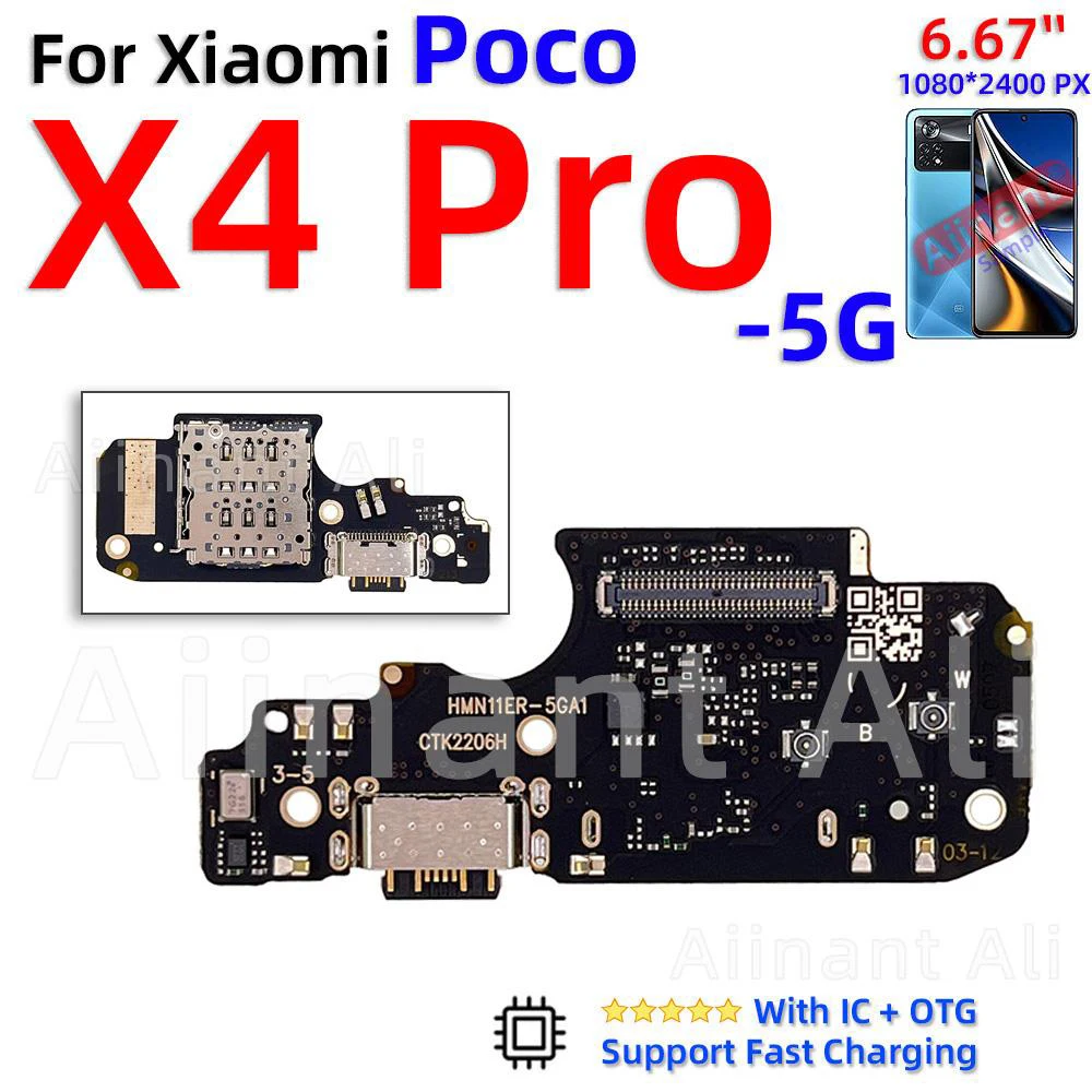 AiinAnt Dock USB Charger Mic Board Connector Charging Port Flex Cable For Xiaomi Poco F1 F2 F3 F4 M2 M3 M4 X2 X3 X4 Pro 4G 5G