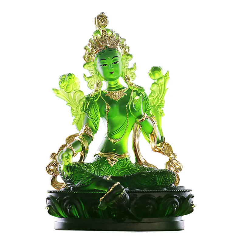 Ancient glazed green Tara Buddha statue painted Guanyin Bodhisattva worship Buddha home ornament multi-size