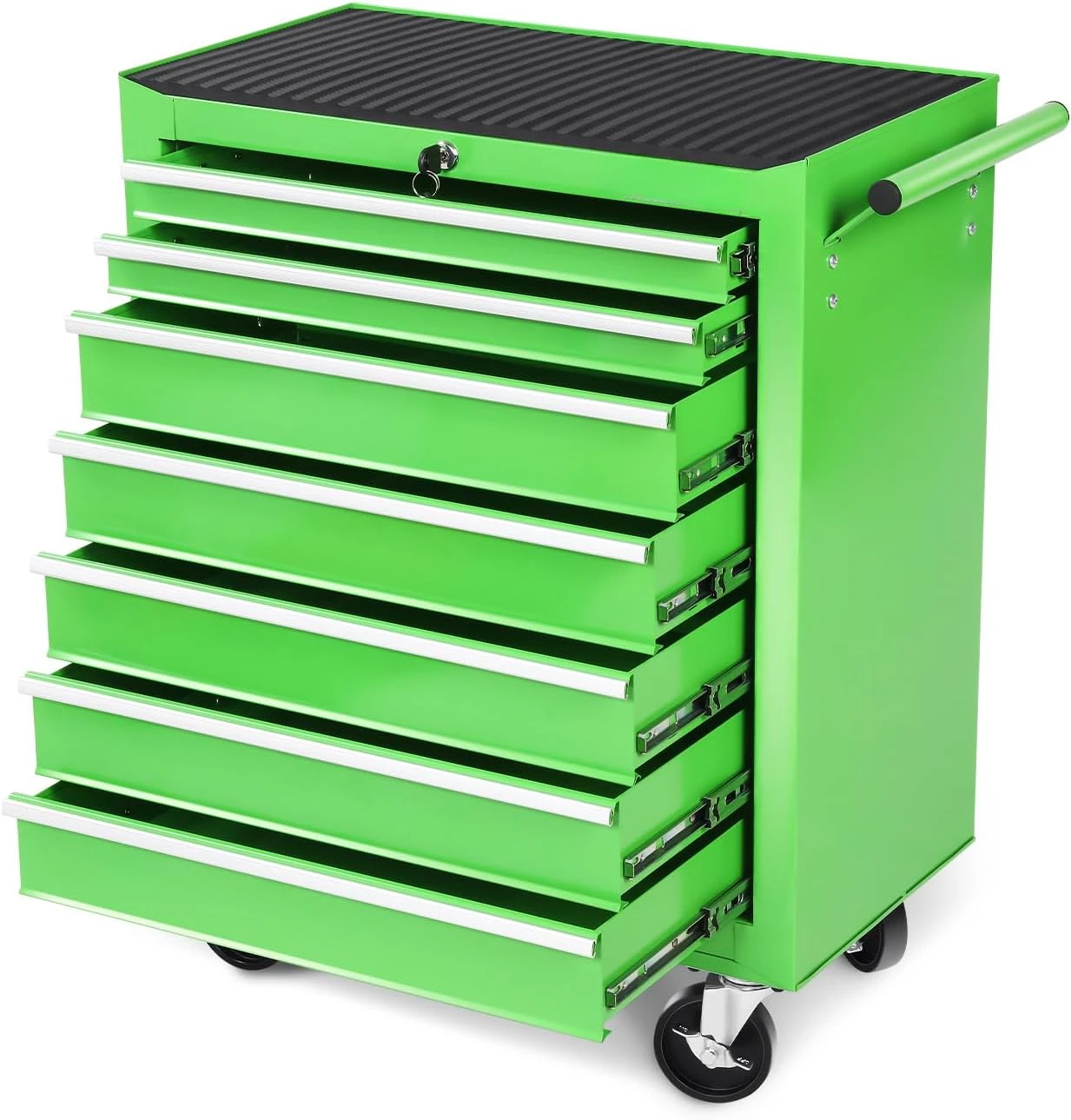 

7-Drawer Rolling Tool Cabinet Chest with Keyed Locking System Non-Slip Mat, for Garage Warehouse Workshop, Green, TOOLS-00399