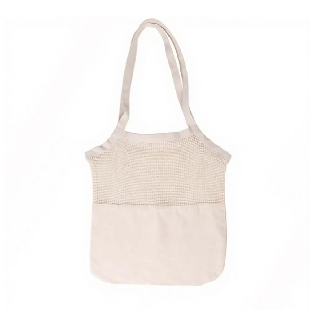 Washable Shopping Tote Canvas Shopping Bag with Breathable Mesh Splicing Design Reinforced Straps Grocery Tote Long Handle