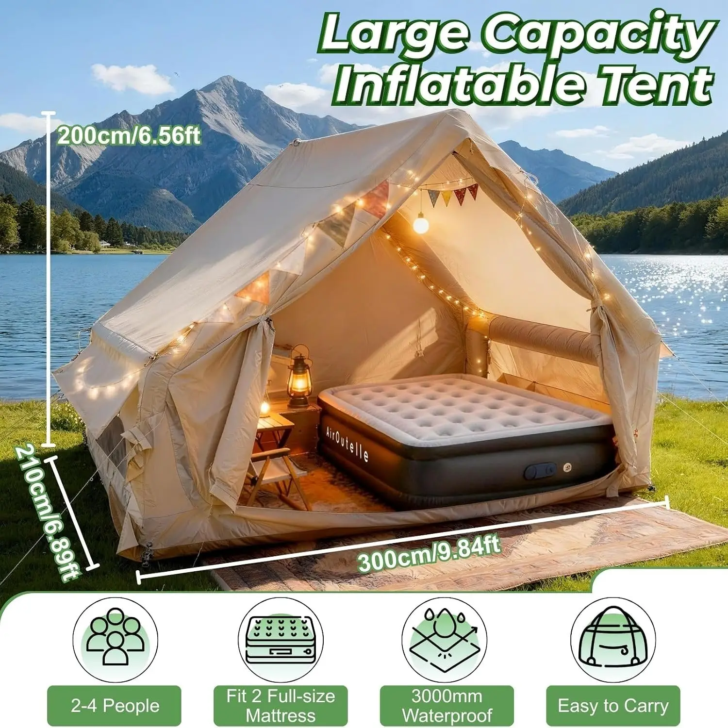 4-6 Person Inflatable Air Tent - 4 Season Family Camping Tent with 3000mm Waterproof & Quick Setup Under 5 Mins,, Customized