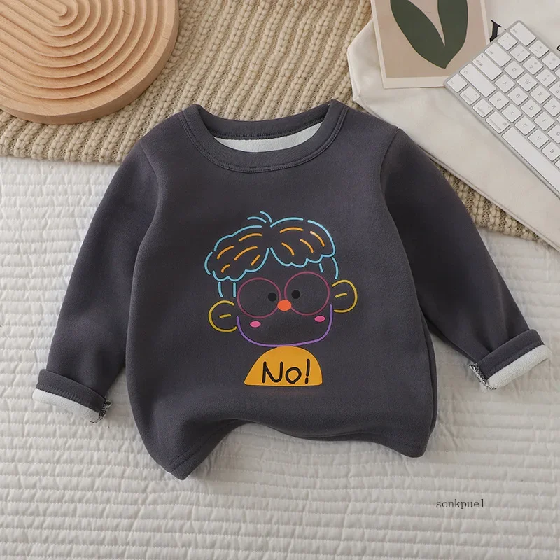 2024 Baby Sweatshirt for Girls Boy Autumn Winter Fleece Neck Base Shirt for Boys Casual Single Top Kids Long Sleeve T-shirt