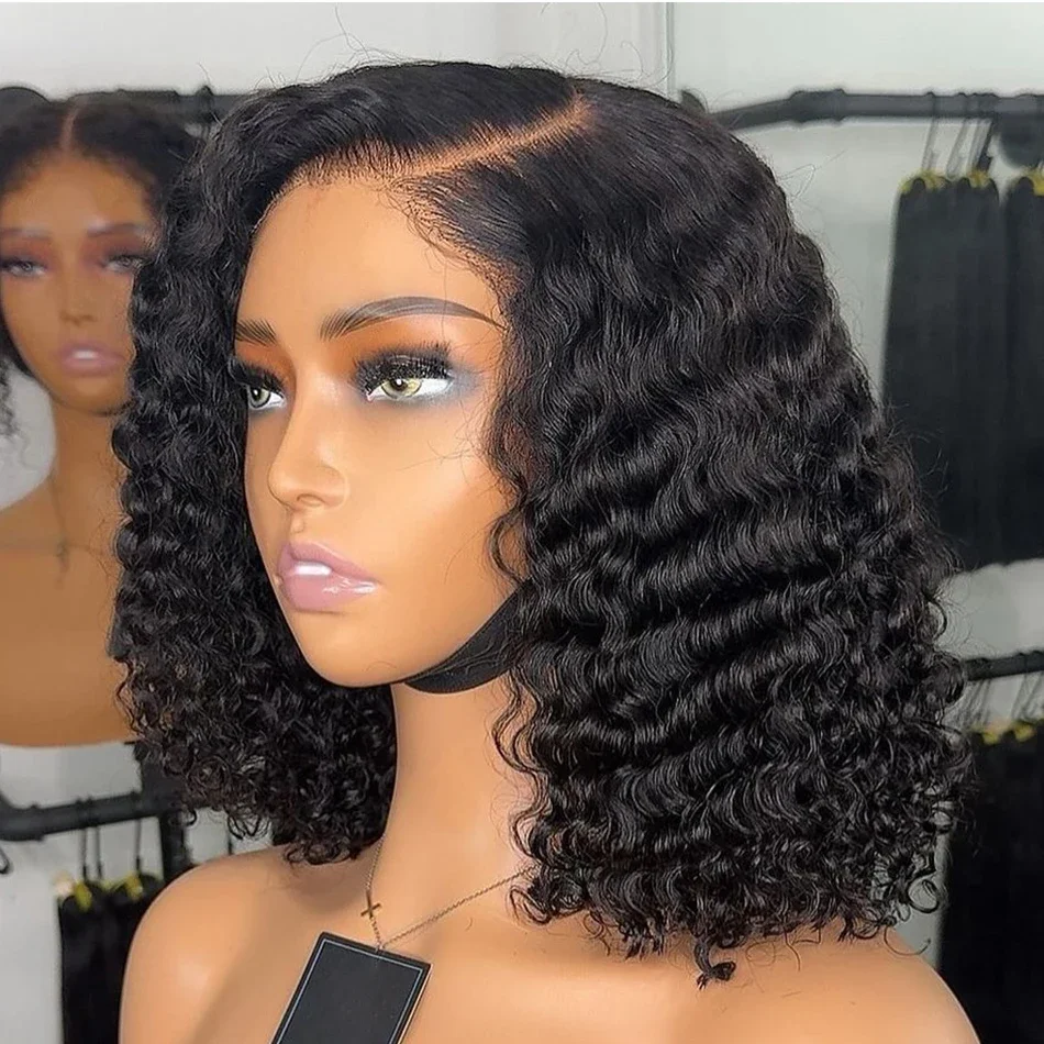 4x4 Deep Wave Short Bob Frontal Curly Wigs 13x4 Transparent Lace Front Wig Brazilian Remy 180 Density Human Hair Women 12 14 in