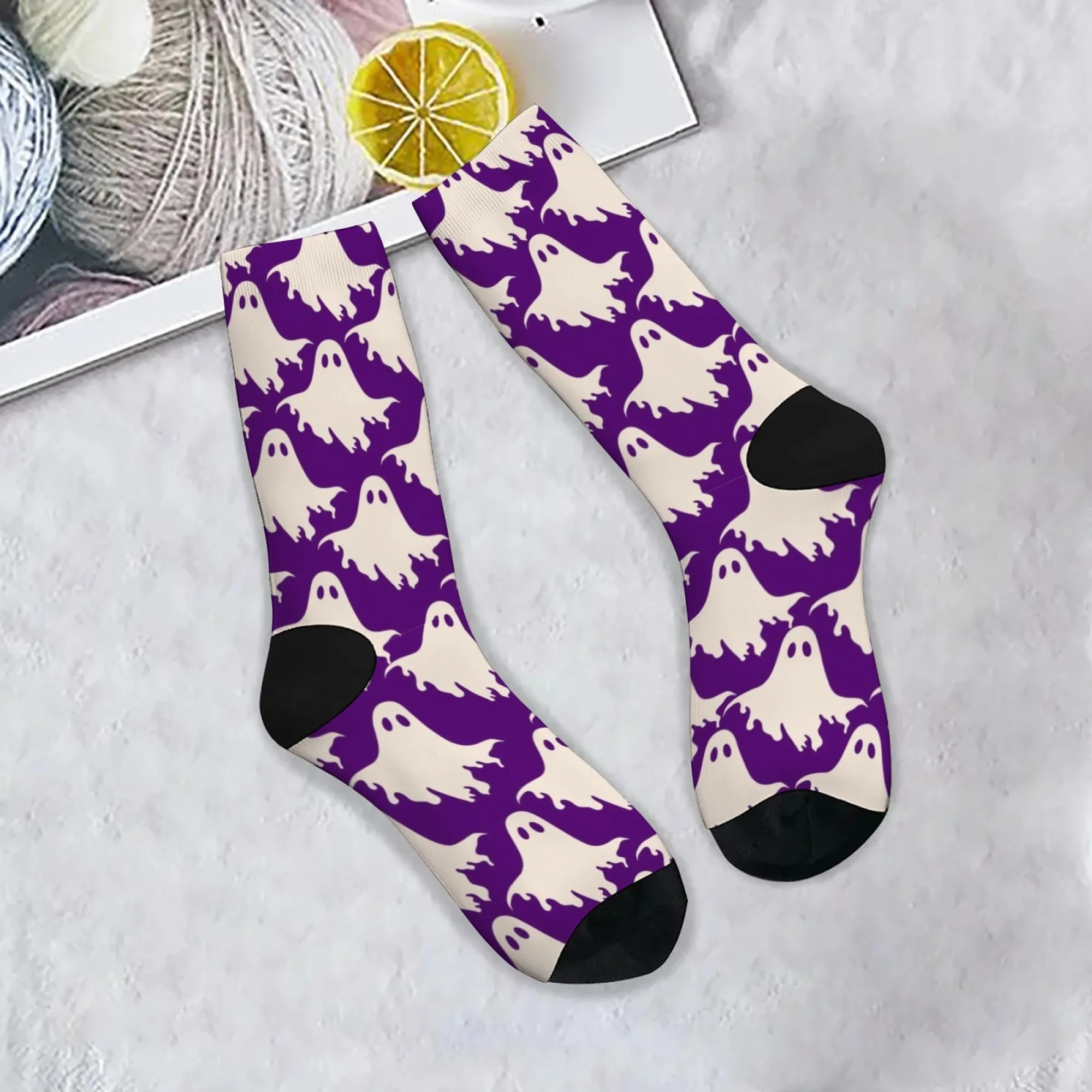 

Милые ужасы, фиолетовые носки с призрачным узором, унисекс, противоскользящие, дышащие, мягкие, удобные носки для вечеринки, подарка, повседневная одежда